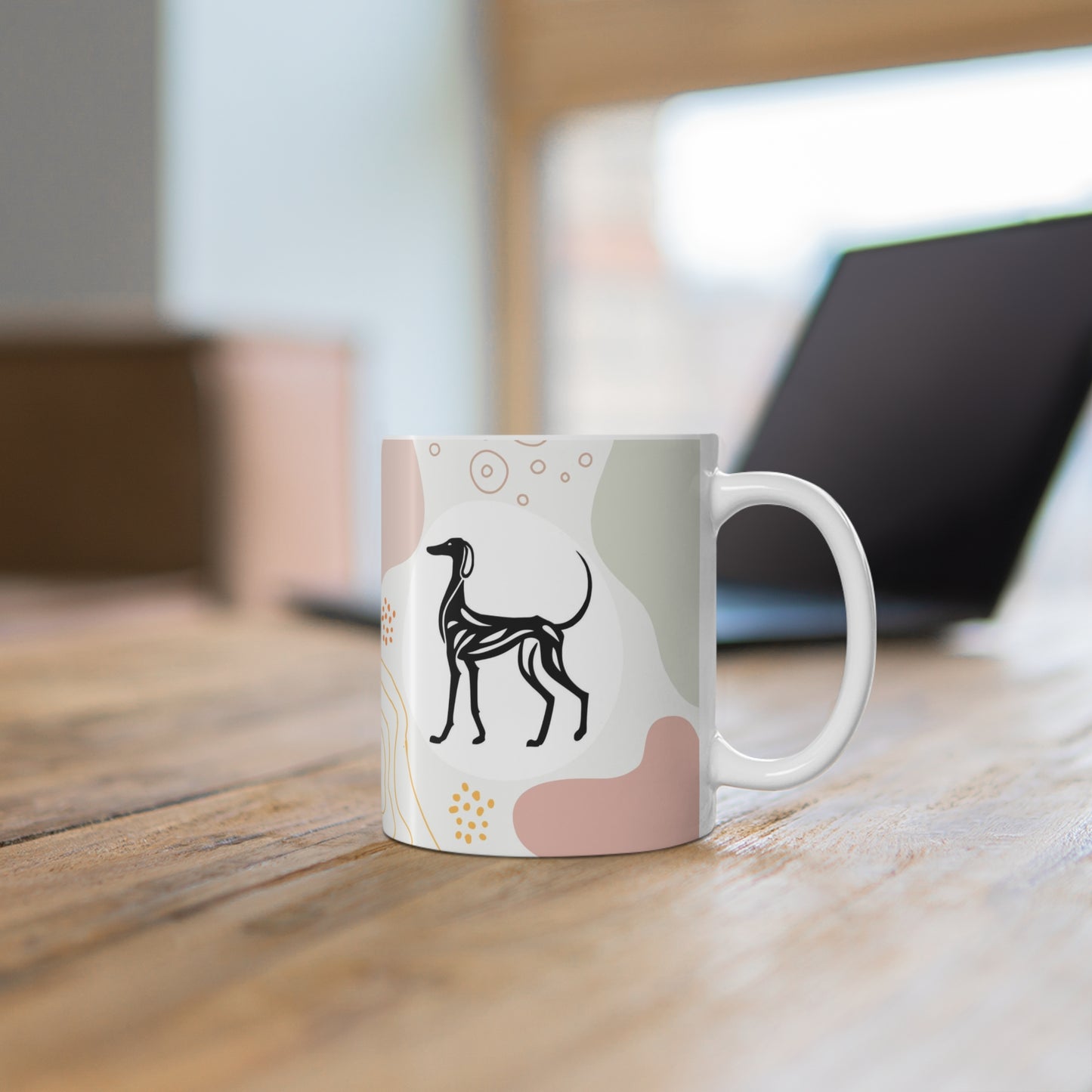 SALUKI ART IN STYLISTIC ART STYLE on an 11oz Ceramic Coffee Cup
