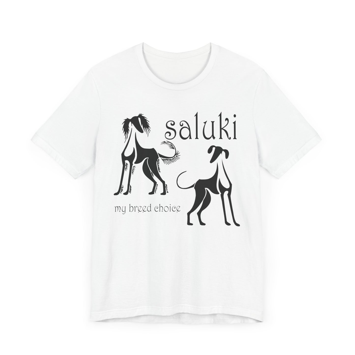 Unisex Jersey Short Sleeve Tee featuring the Saluki dog breed in 2 varieties.