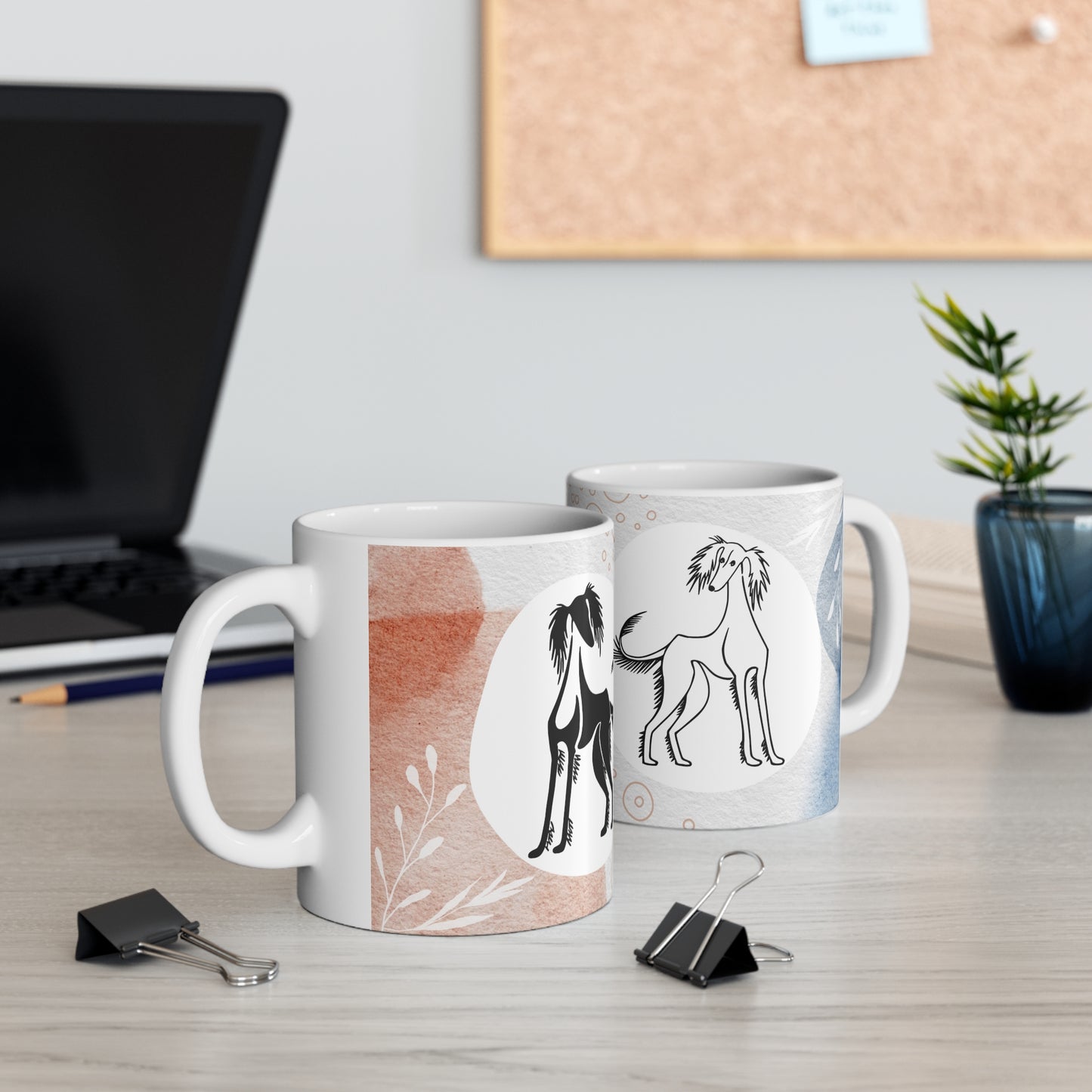 SALUKI ART IN QUIRKY ART STYLE on an 11 oz Ceramic Coffee Cup