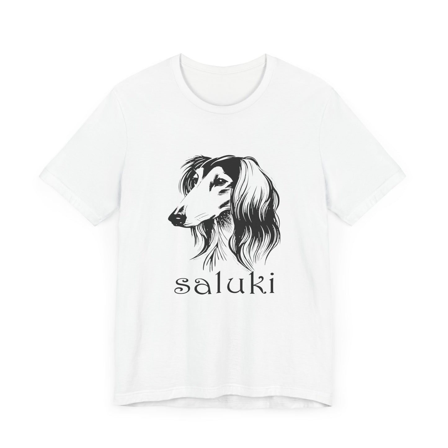 Unisex Jersey Short Sleeve Tee featuring a Saluki dog breed head study portrait - Style 2 White