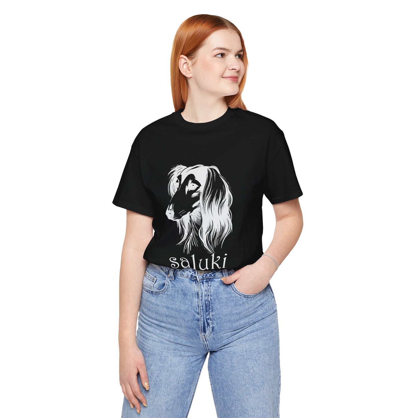 Unisex Jersey Short Sleeve Tee featuring a Saluki dog breed head study portrait - Style 2