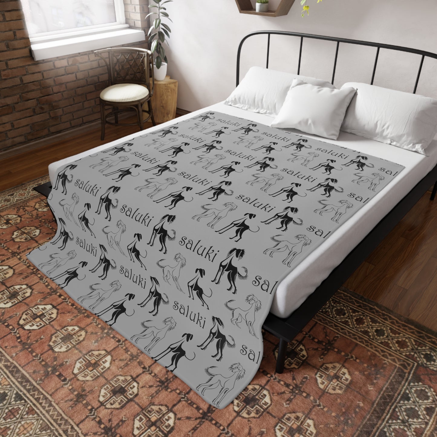 SALUKI Plush Fleece BLANKET 2 - Saluki Art Motif - Style 2 - a perfect warmer.