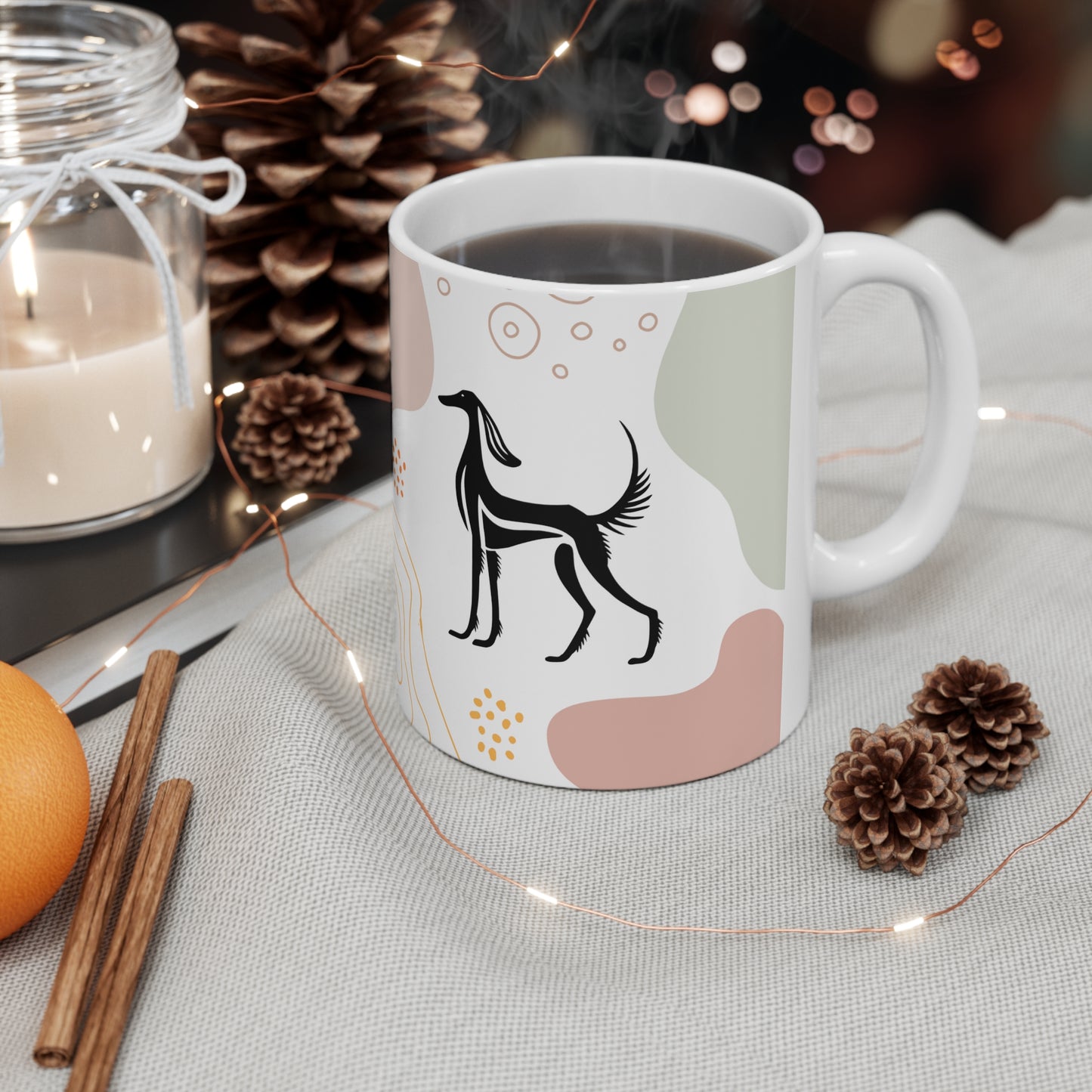 SALUKI ART IN STYLISTIC ART STYLE on an 11 oz Ceramic Coffee Cup