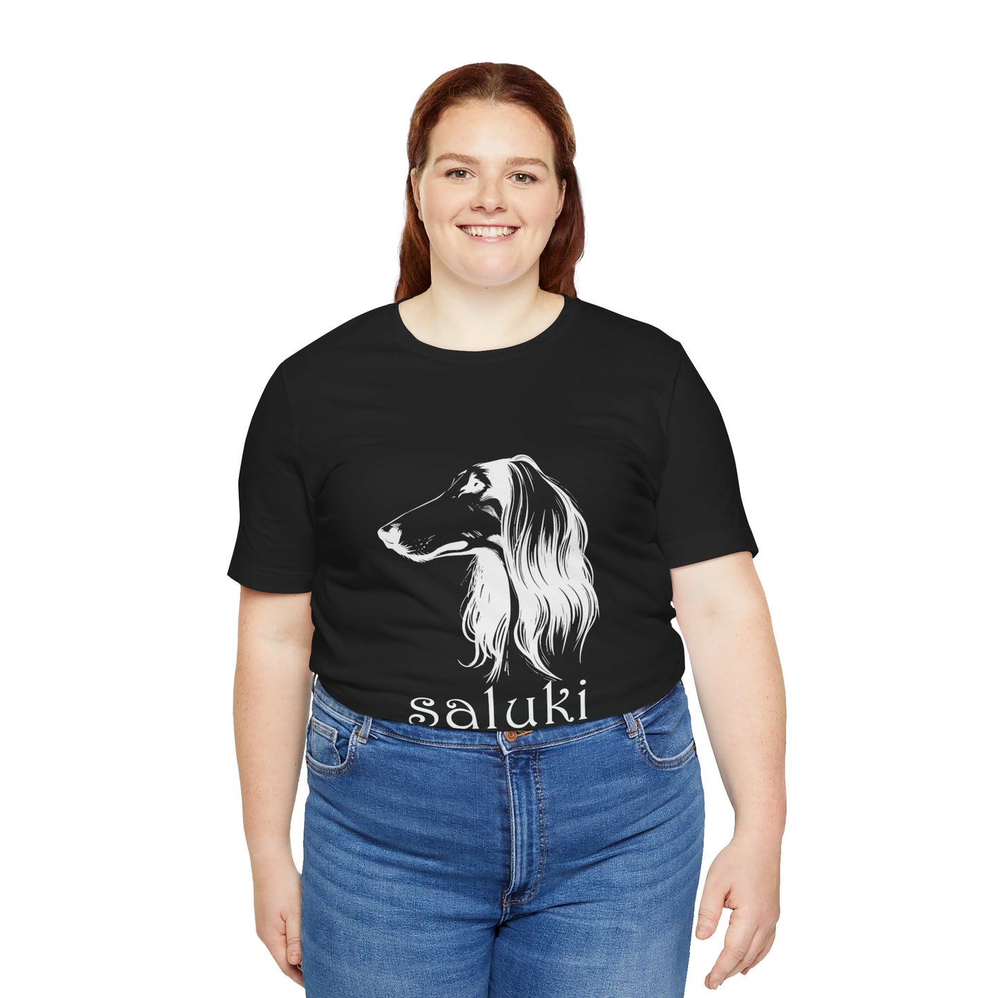 Unisex Jersey Short Sleeve Tee featuring a Saluki dog breed head study portrait - Style 1