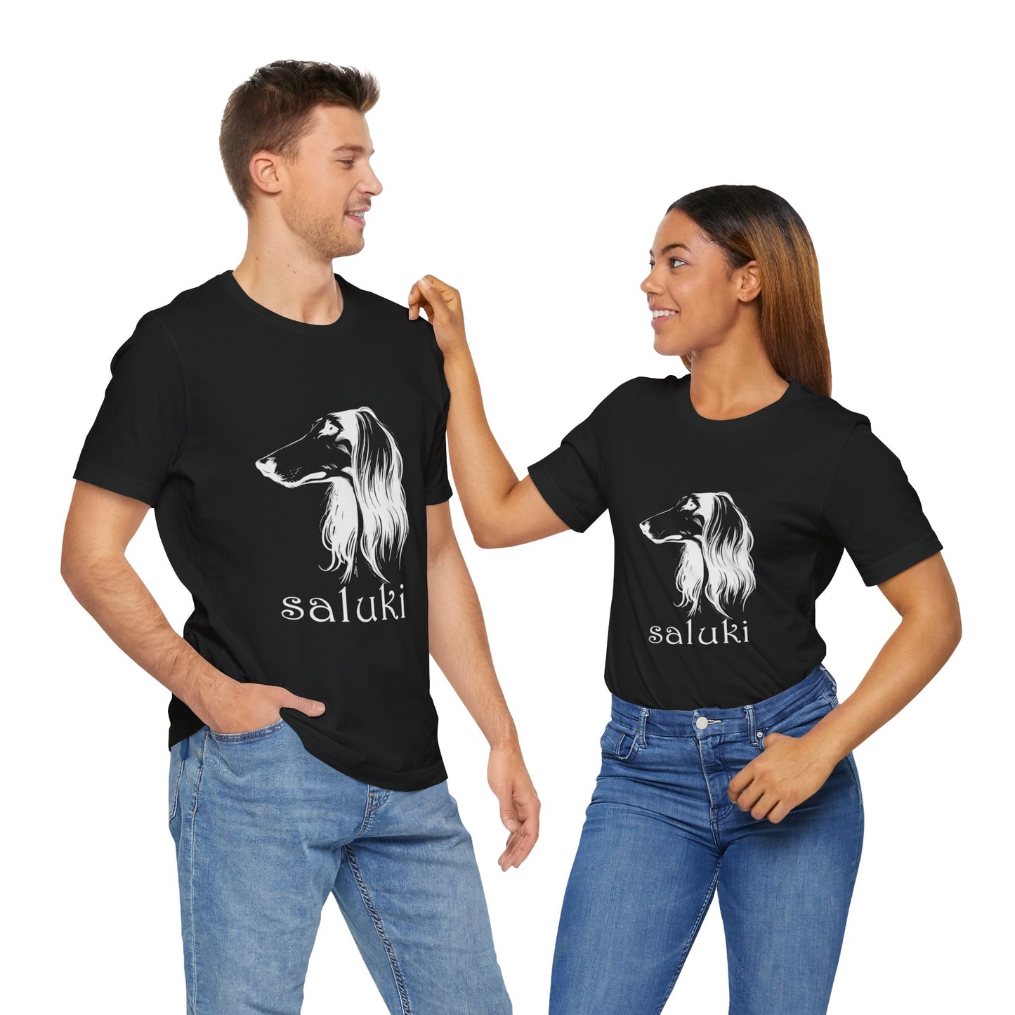 Unisex Jersey Short Sleeve Tee featuring a Saluki dog breed head study portrait - Style 1