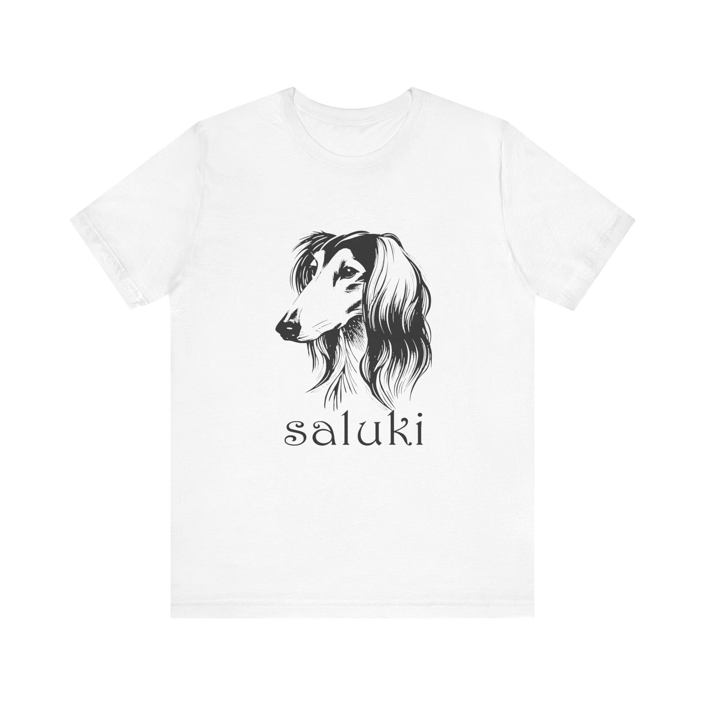 Unisex Jersey Short Sleeve Tee featuring a Saluki dog breed head study portrait - Style 2 White