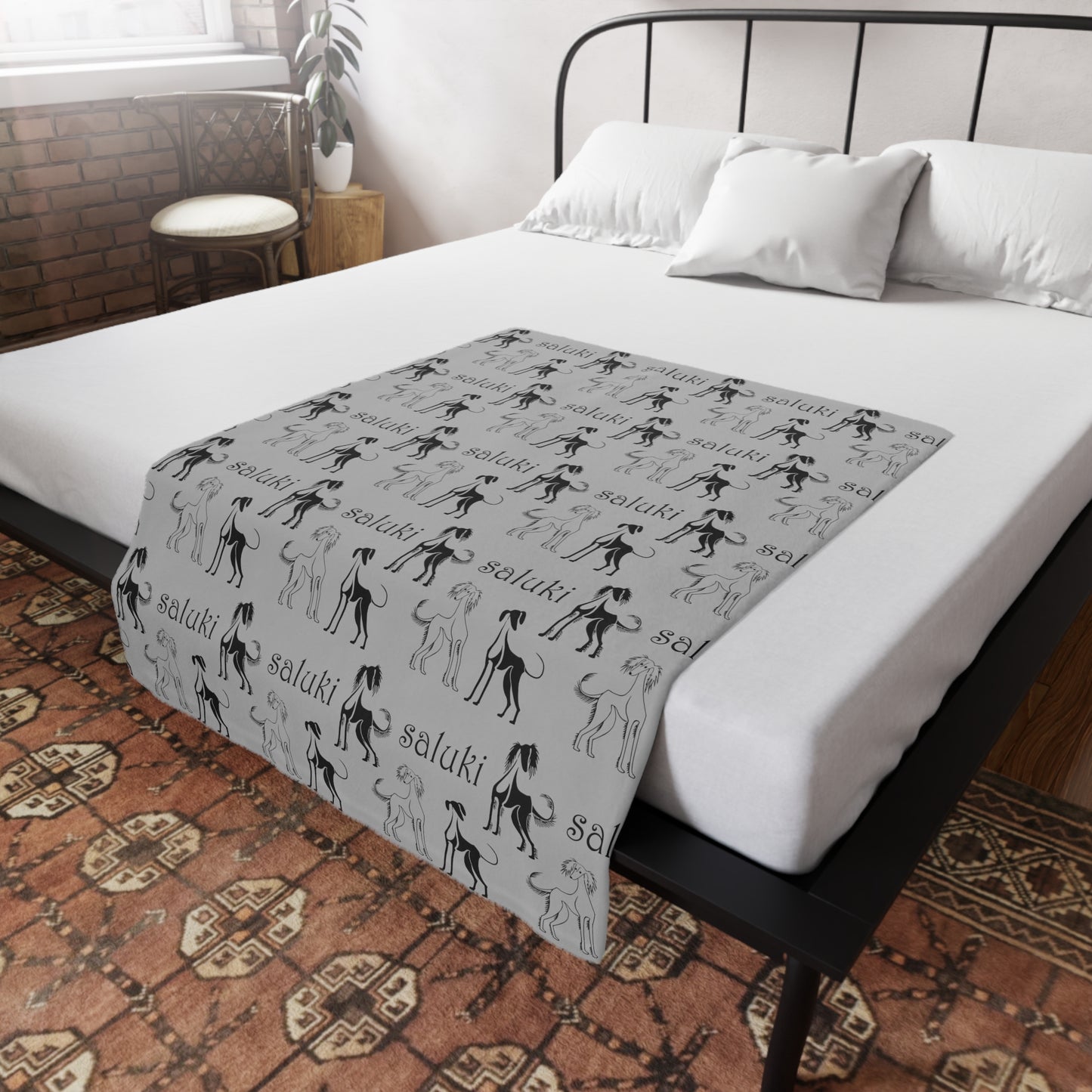 SALUKI Plush Fleece BLANKET 2 - Saluki Art Motif - Style 2 - a perfect warmer.