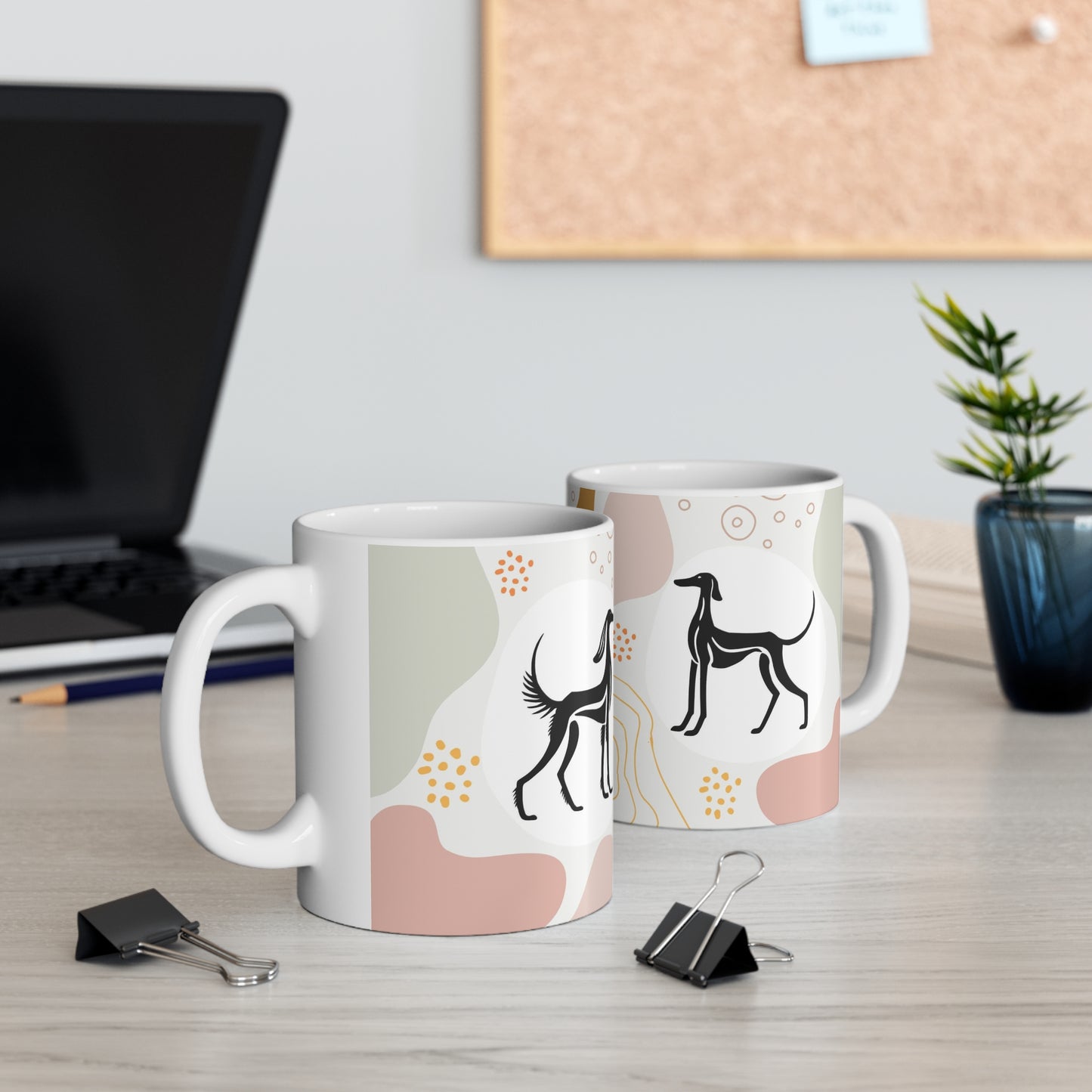 SALUKI ART IN STYLISTIC ART STYLE on an 11 oz Ceramic Coffee Cup
