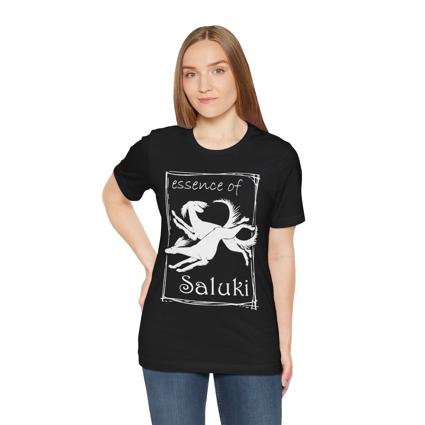 Unisex Jersey Short Sleeve Tee featuring the Saluki dog breed in full flight.