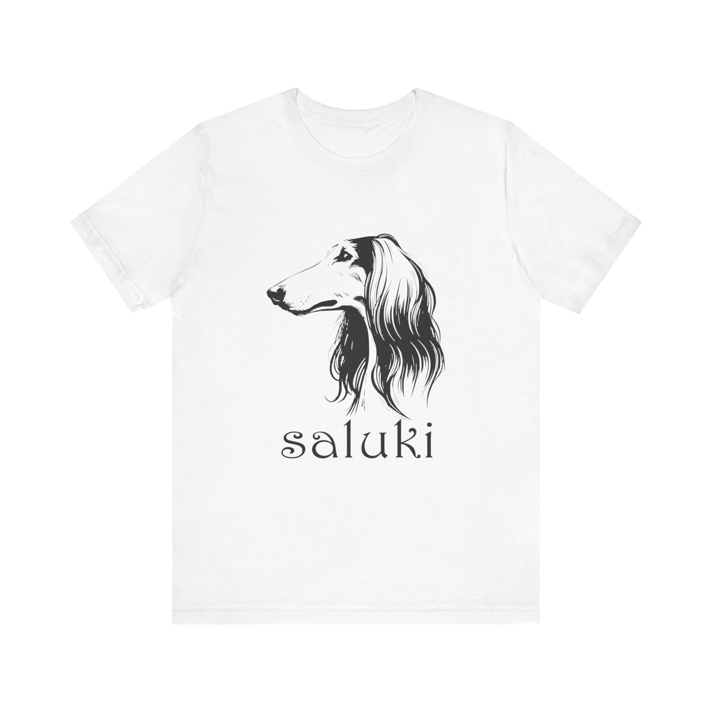 Unisex Jersey Short Sleeve Tee featuring a Saluki dog breed head study portrait - Style 1 White