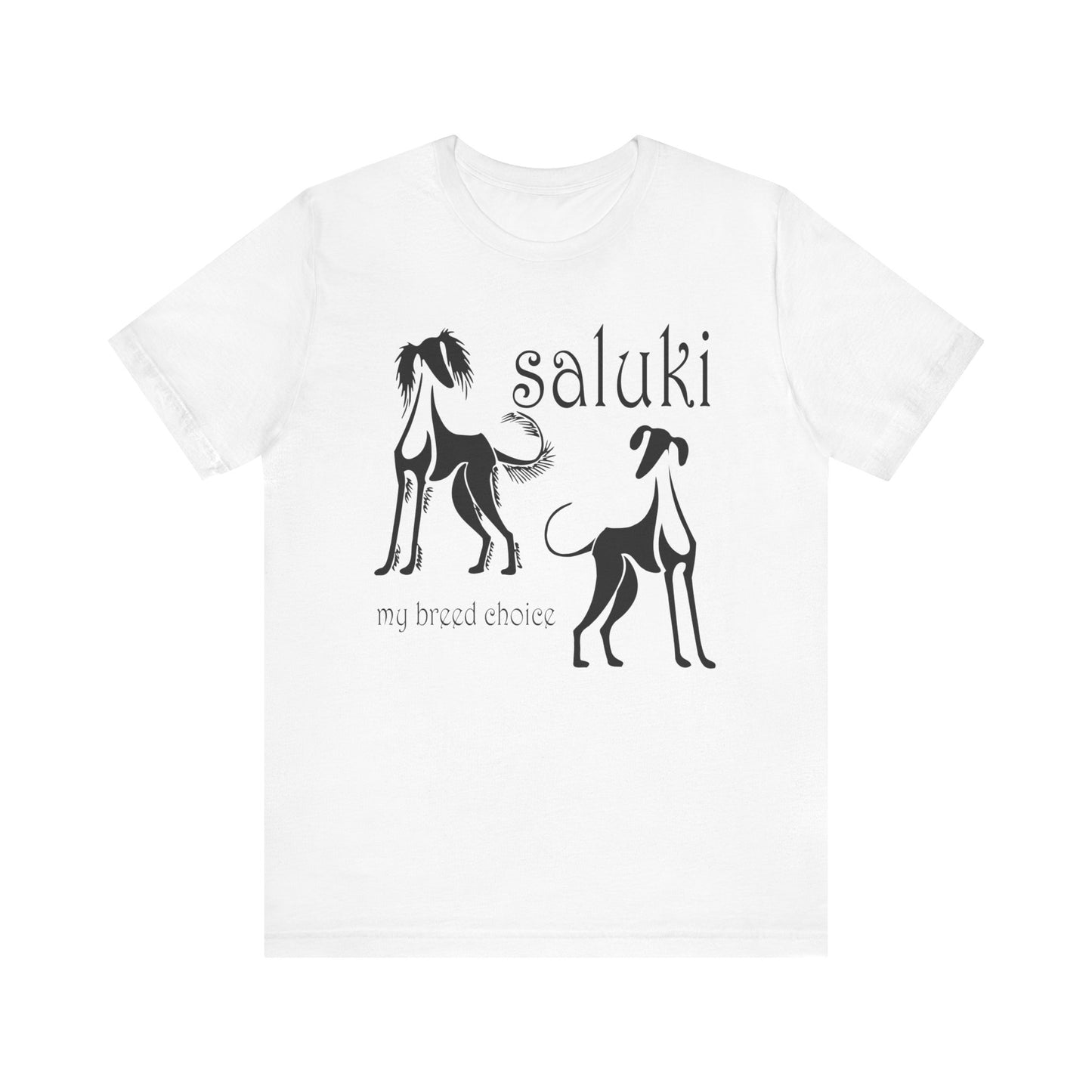 Unisex Jersey Short Sleeve Tee featuring the Saluki dog breed in 2 varieties.