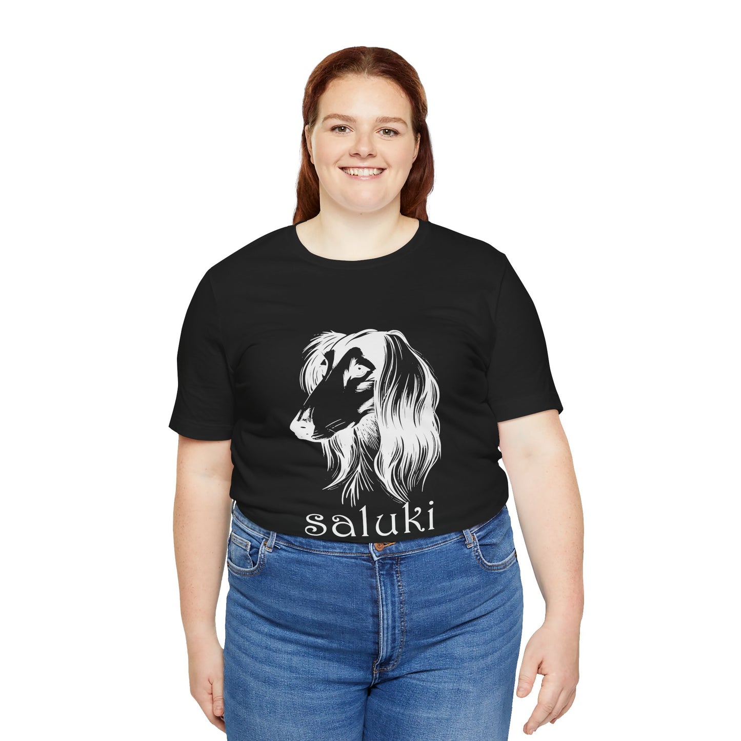 Unisex Jersey Short Sleeve Tee featuring a Saluki dog breed head study portrait - Style 2