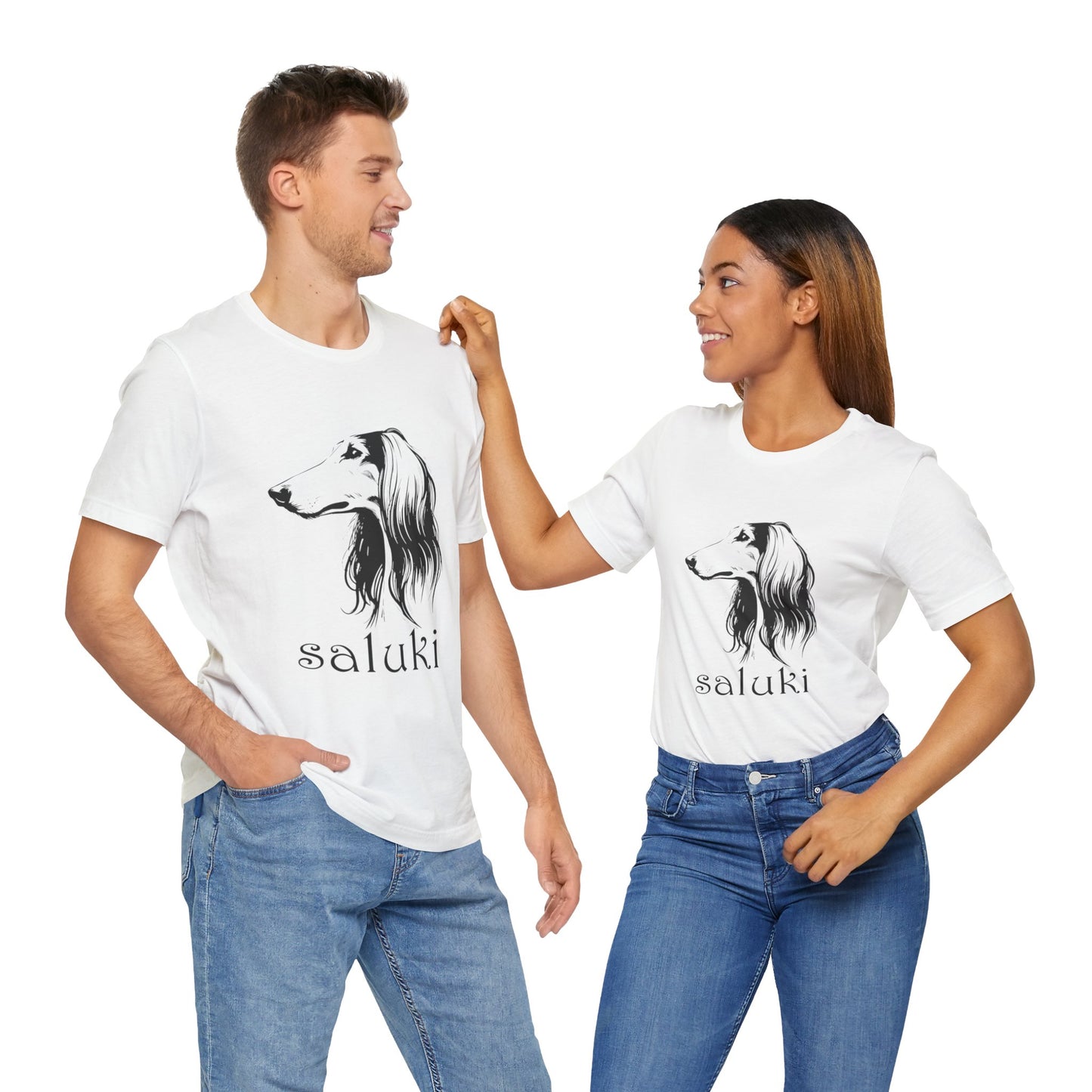 Unisex Jersey Short Sleeve Tee featuring a Saluki dog breed head study portrait - Style 1 White
