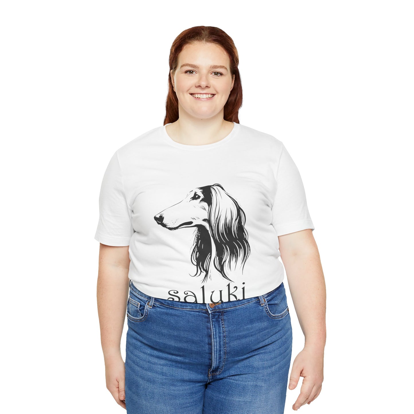 Unisex Jersey Short Sleeve Tee featuring a Saluki dog breed head study portrait - Style 1 White