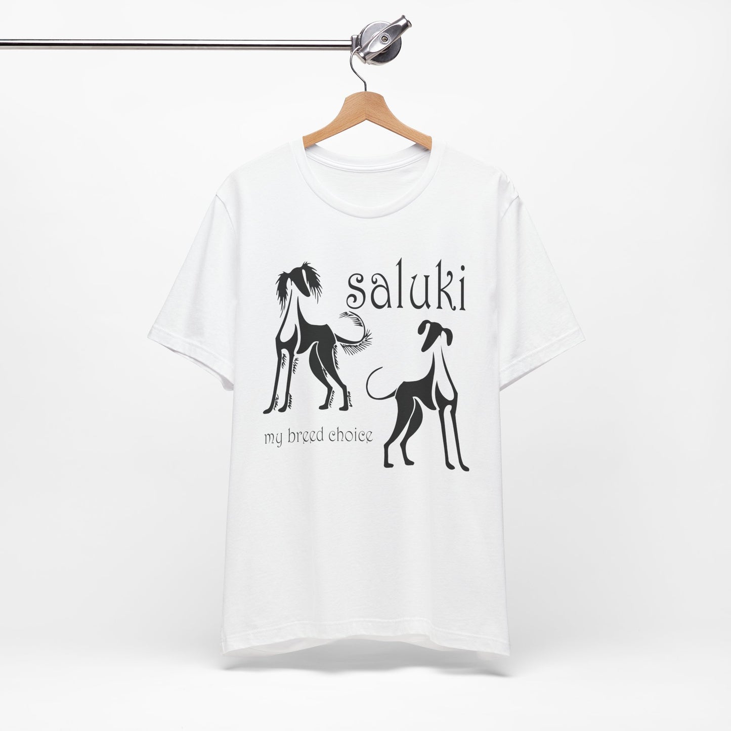 Unisex Jersey Short Sleeve Tee featuring the Saluki dog breed in 2 varieties.