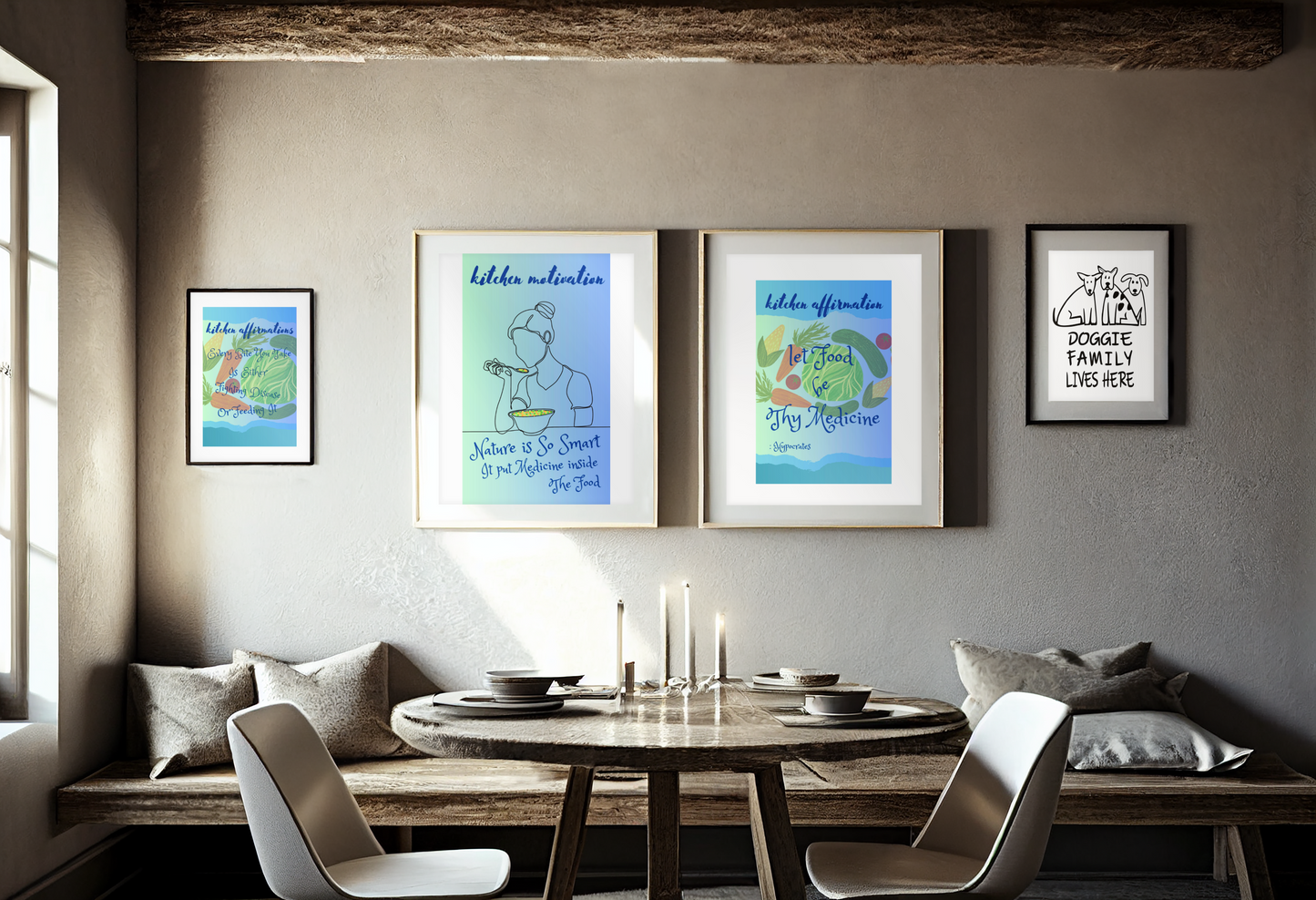 KITCHEN HEALTHY EATING AFFIRMATION BUNDLE - QUIRKY UNIQUE WALL ART featuring 3 positive statements to keep you on track with healthy food choices in your everyday life.