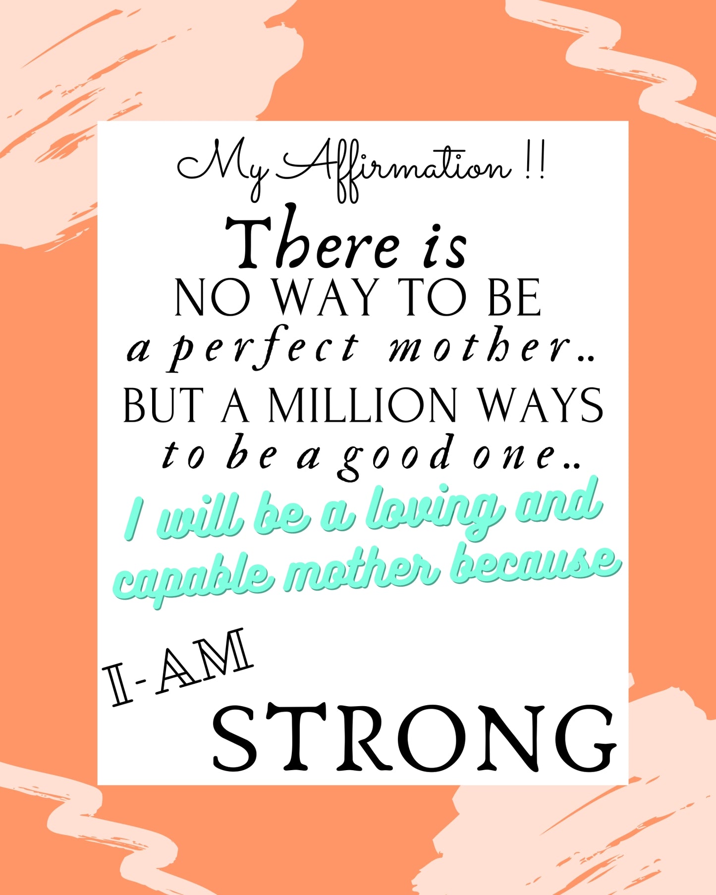 BEING A MOTHER AFFIRMATIONS BUNDLE - QUIRKY UNIQUE WALL ART featuring a positive affirmation about it being OK to be a good mother and not a great mother.