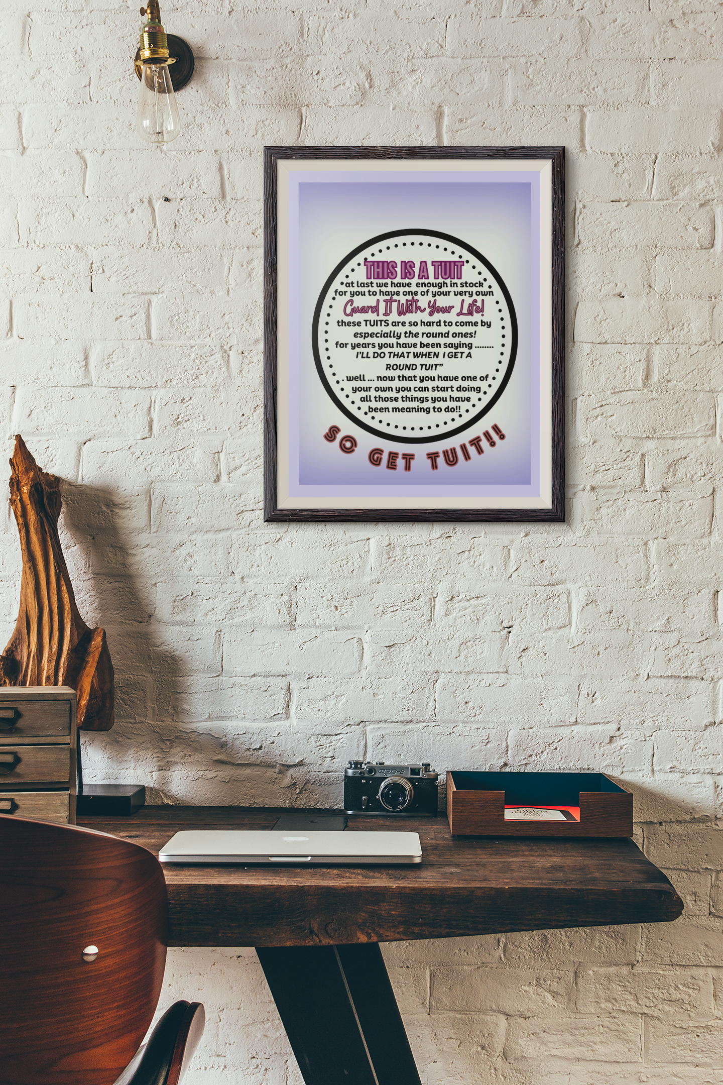 THE ROUND TUIT - QUIRKY UNIQUE WALL ART featuring a positive and humorous affirmation in tones of BLUE.