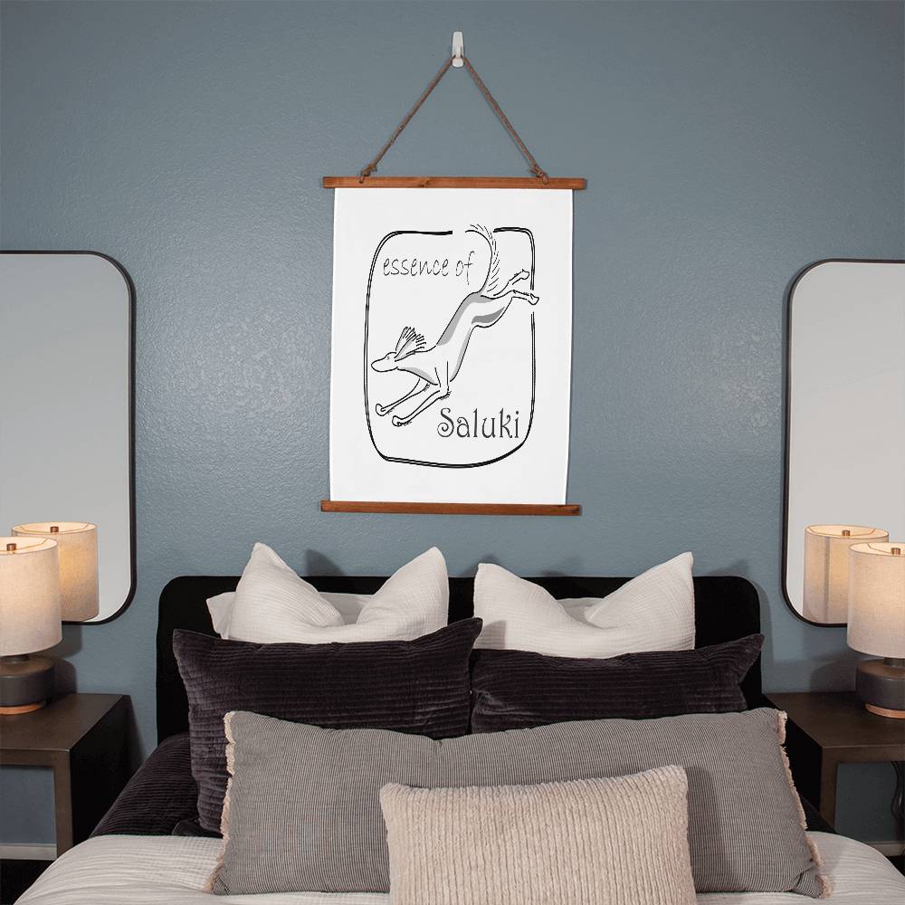 SALUKIS in FLIGHT - A large tapestry capturing the Essence of a Saluki on the run - IN A HAND DRAWN ART STYLE