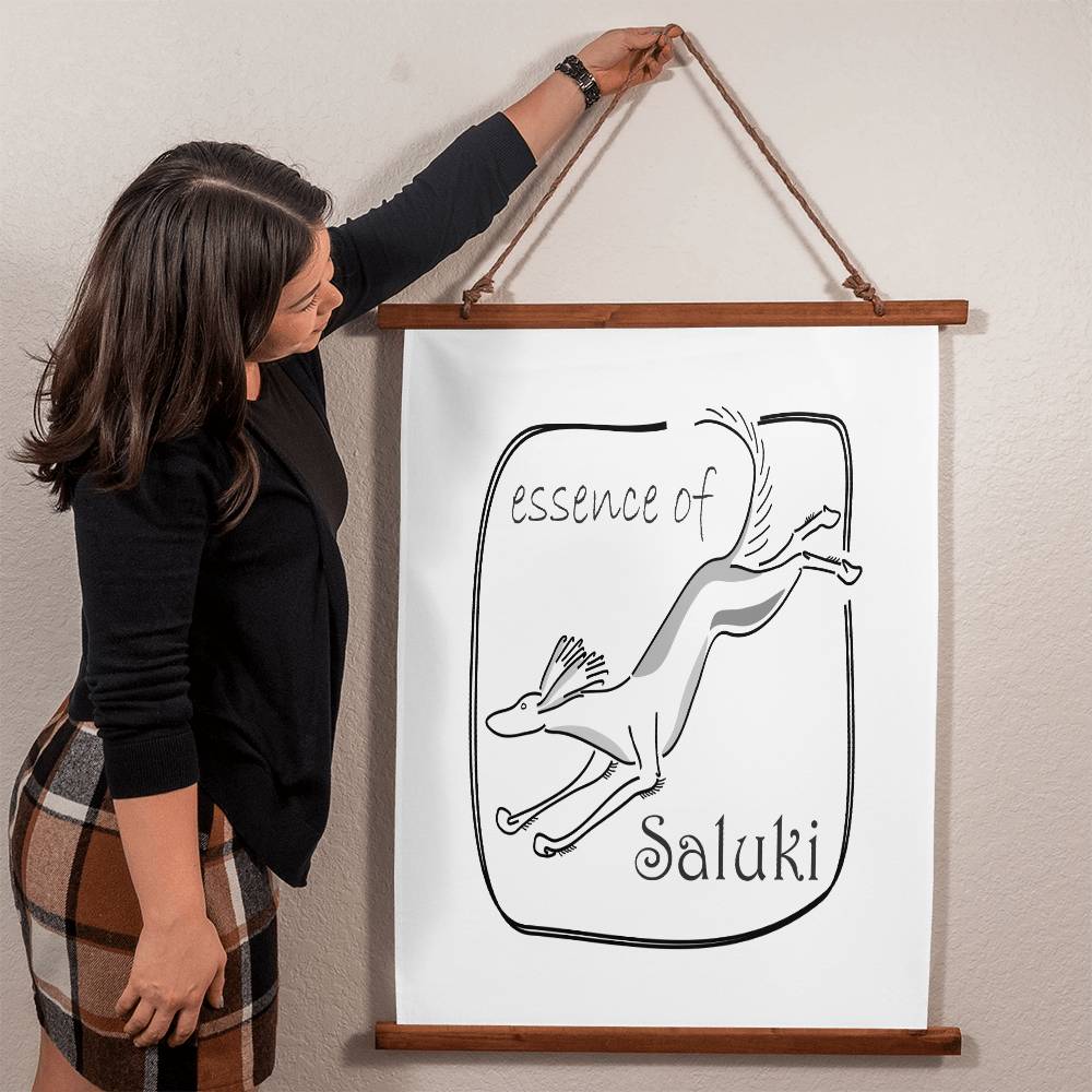 SALUKIS in FLIGHT - A large tapestry capturing the Essence of a Saluki on the run - IN A HAND DRAWN ART STYLE