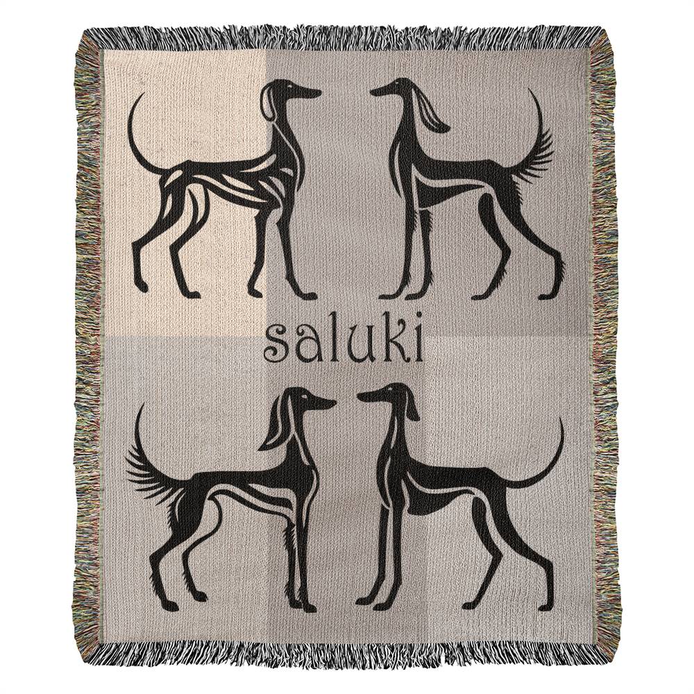 SALUKI ART MOTIF - Style 1 - Featured on this Heirloom Woven Blanket - a perfect warmer for a dedicated Saluki owner or admirer.
