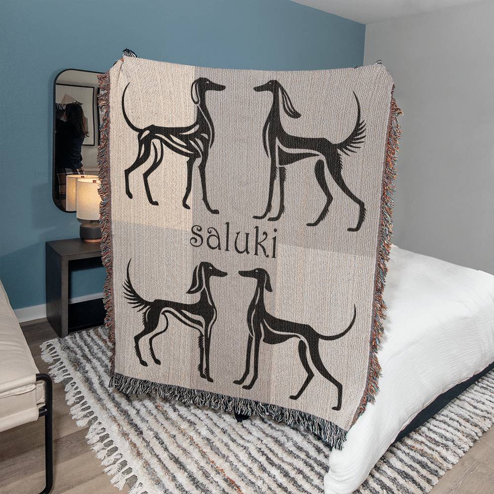 SALUKI ART MOTIF - Style 1 - Featured on this Heirloom Woven Blanket - a perfect warmer for a dedicated Saluki owner or admirer.