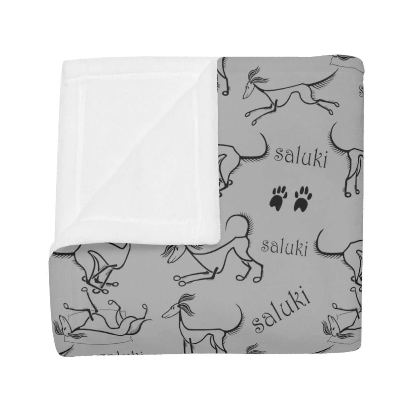 SALUKI Plush Fleece BLANKET 1 - Saluki Cartoon Art Motif - Style 1 - a perfect warmer.