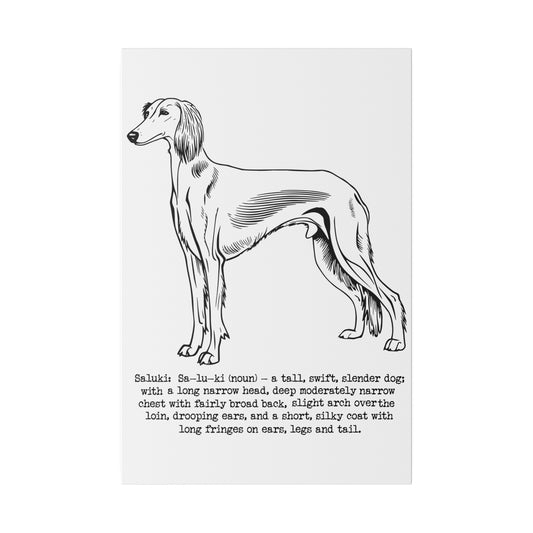 SALUKI in simple BLACK INK pen drawn style on a 16" x 24" Matte Canvas portrait frame, Stretched, 0.75"