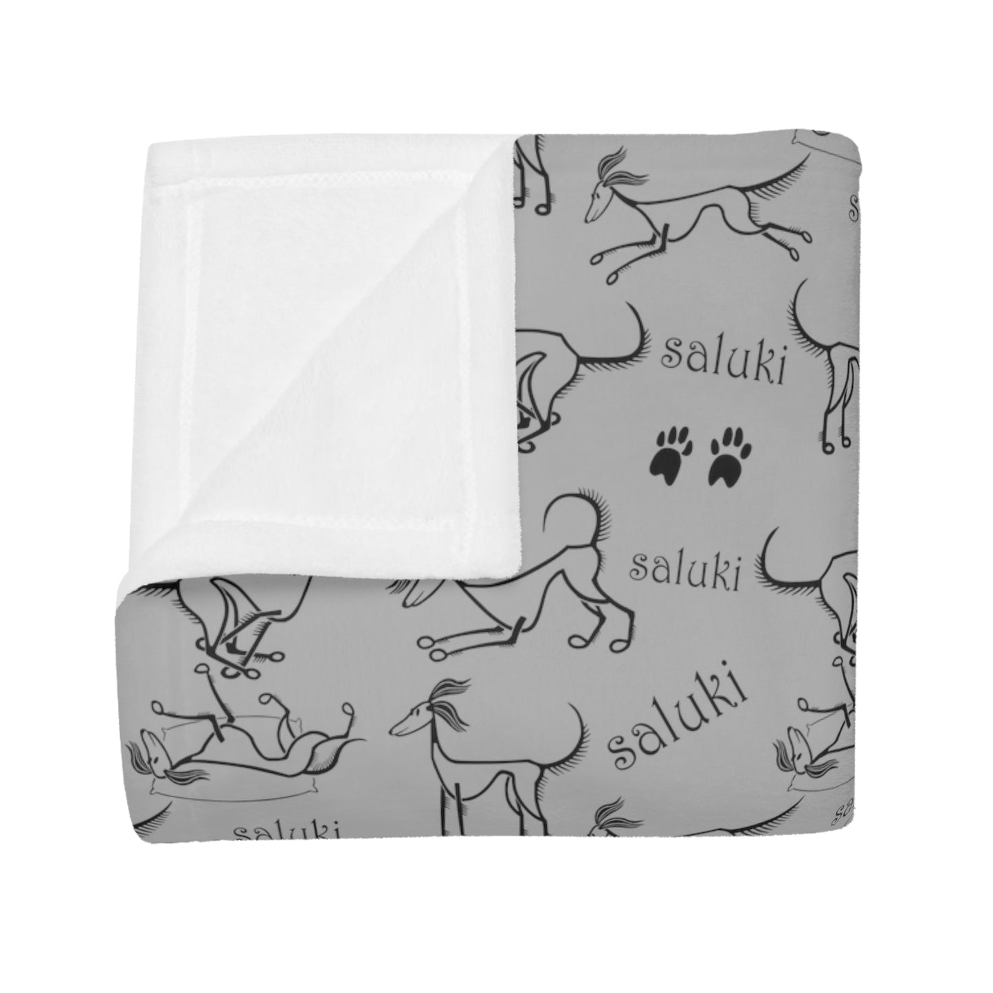 SALUKI Plush Fleece BLANKET 1 - Saluki Cartoon Art Motif - Style 1 - a perfect warmer.