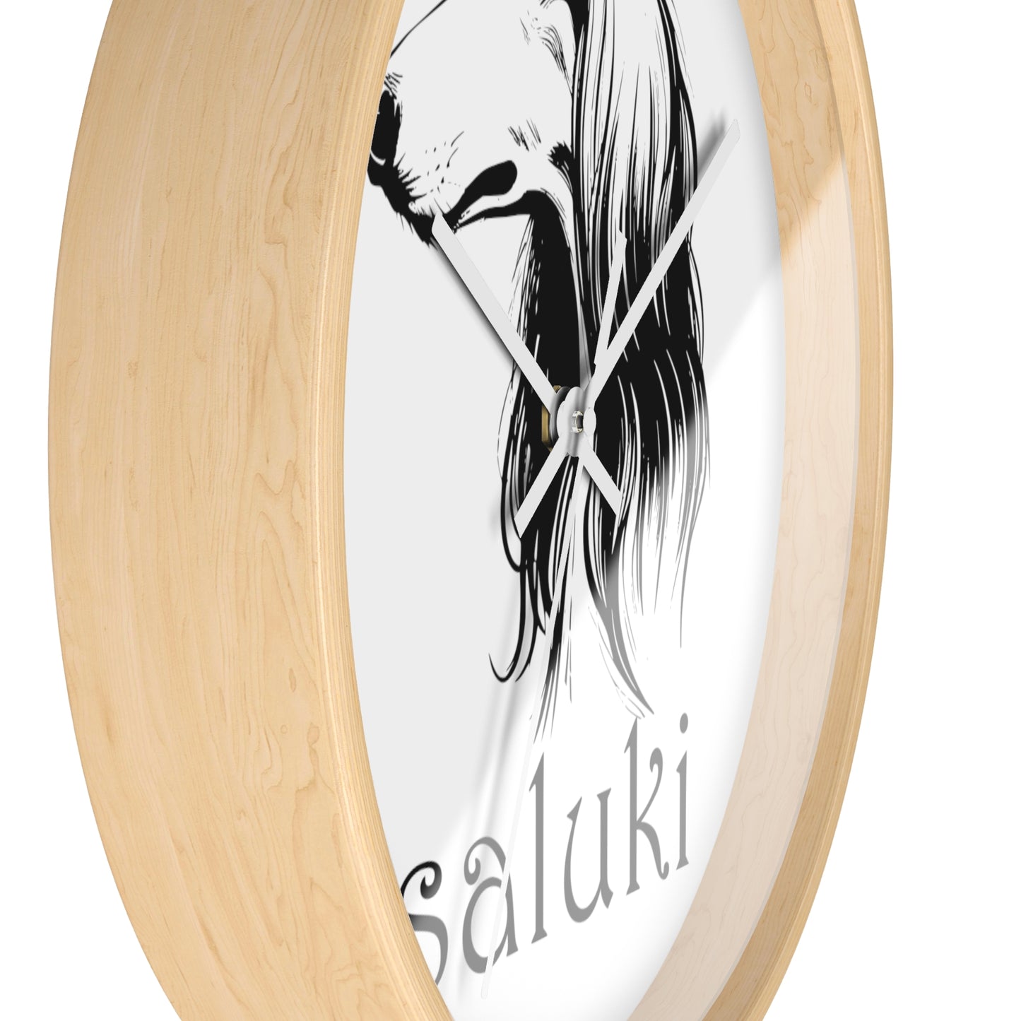 SALUKI head study in a BLACK INK line art style on a Wall Clock