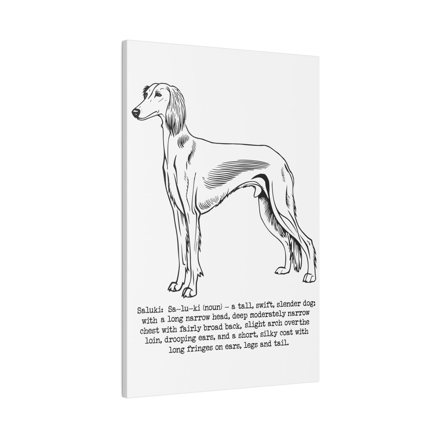 SALUKI in simple BLACK INK pen drawn style on a 16" x 24" Matte Canvas portrait frame, Stretched, 0.75"