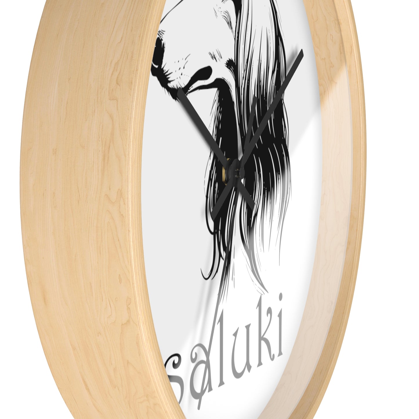 SALUKI head study in a BLACK INK line art style on a Wall Clock