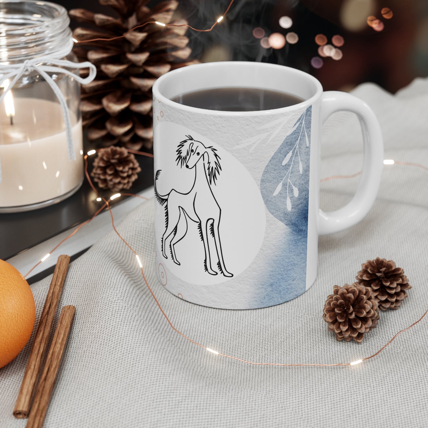 SALUKI ART IN QUIRKY ART STYLE on an 11 oz Ceramic Coffee Cup