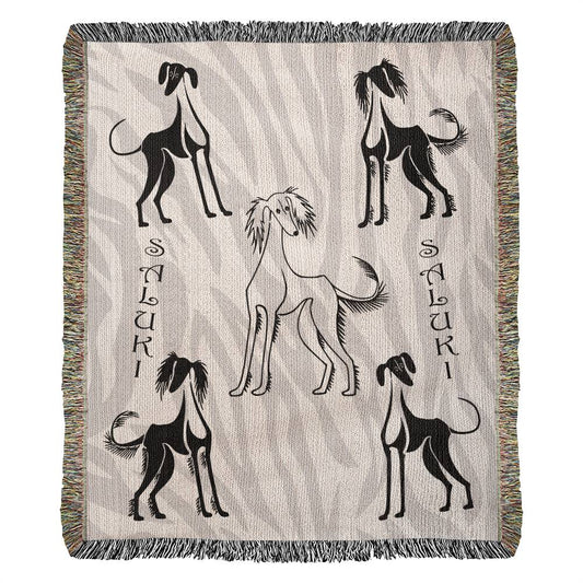 SALUKI ART MOTIF - Style 2 - Featured on this Heirloom Woven Blanket - a perfect warmer for a dedicated Saluki owner or admirer.