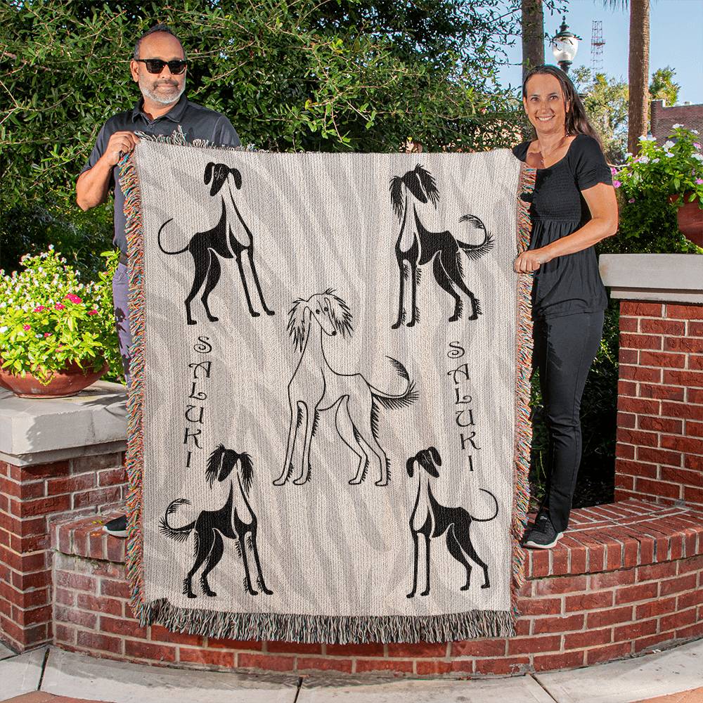 SALUKI ART MOTIF - Style 2 - Featured on this Heirloom Woven Blanket - a perfect warmer for a dedicated Saluki owner or admirer.