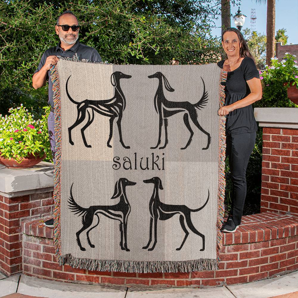 SALUKI ART MOTIF - Style 1 - Featured on this Heirloom Woven Blanket - a perfect warmer for a dedicated Saluki owner or admirer.